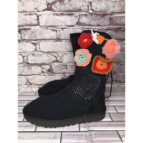 Ugg Australia Classic Floral Crochet Genuine Shearling Boots Women Sz 9M US/40EU - Picture 11 of 16